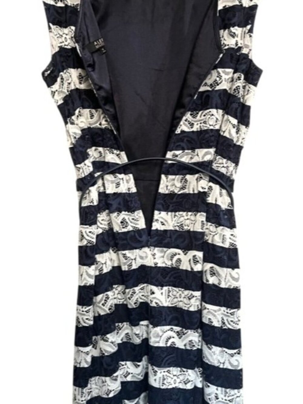 Alex Marie Sleeveless Women's Floral Lace Navy White Striped Nautical Dress (12) - Picture 11 of 15